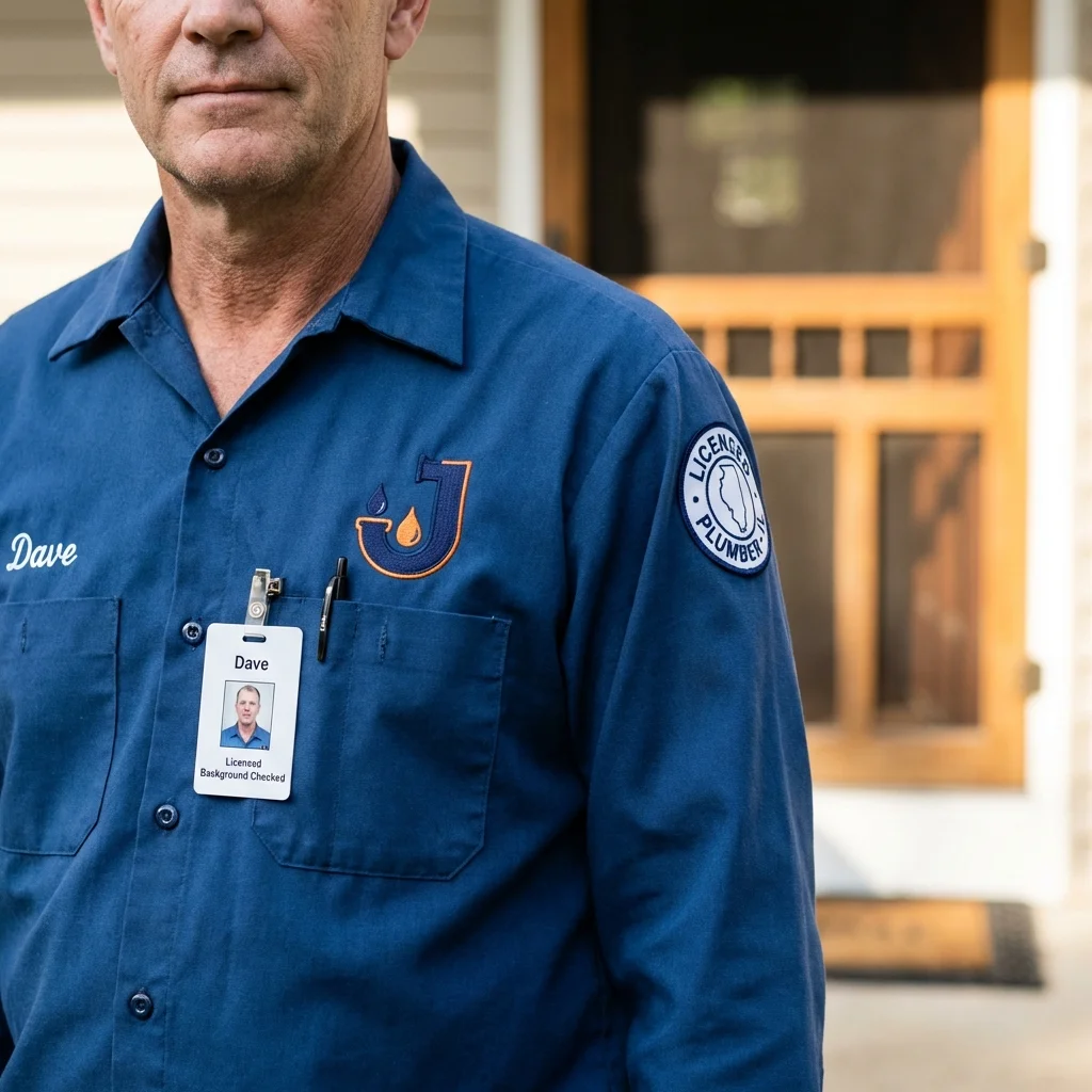 Licensed plumber showing ID badge in Duncanville, TX