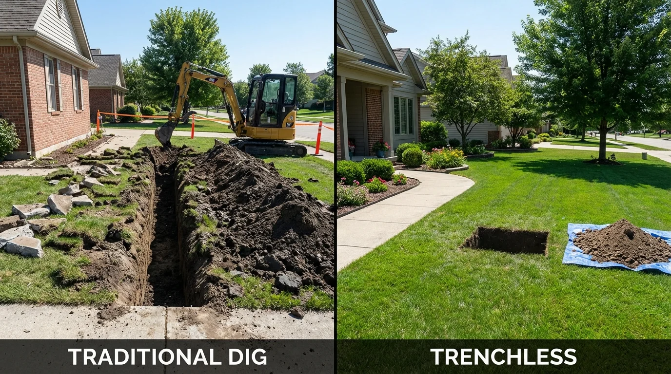 Trenchless sewer repair with minimal yard damage versus traditional excavation in Duncanville, TX